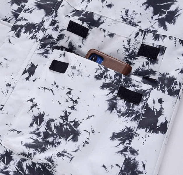 Close-up of pocket on Windproof Thickened Women's Ski Jacket SF1763 with phone, showcasing its functional design.